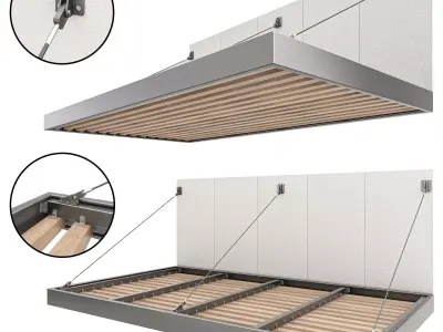 Canopy bed frame with shelves and drawers 3D model