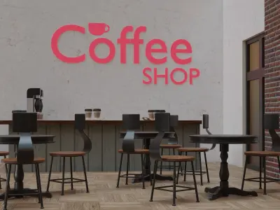 Coffee Shop Chair and Table Low-poly 3D model