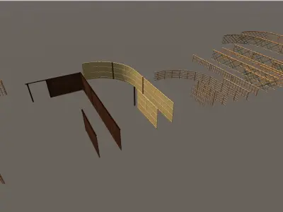 Bamboo japanese fence Low-poly 3D model