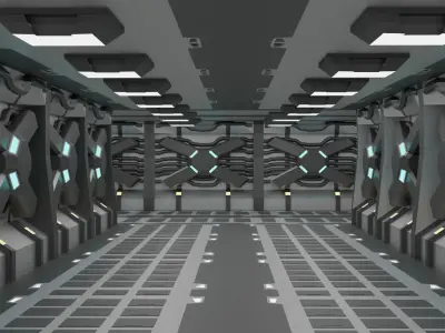 Sci-Fi Futuristic Spaceship Corridor PBR Game-Ready  Low-poly 3D model