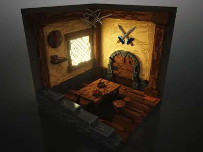 Voxel 3D Render of isometric Warrior Room 3D model