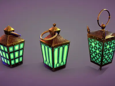 6 Hand Lanterns set Low-poly 3D model