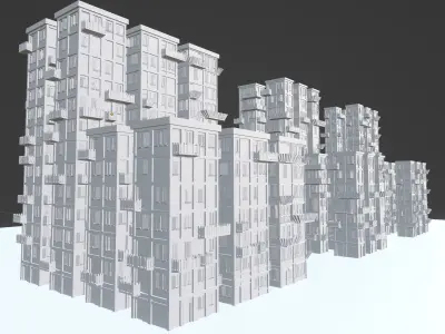 Modular Building Set Low-poly 3D model