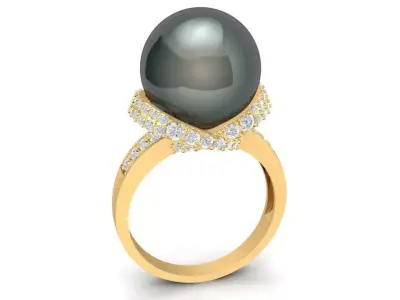 Elegant Black Pearl Diamond Ring 3D Model for Womenomen 1733 3D print model