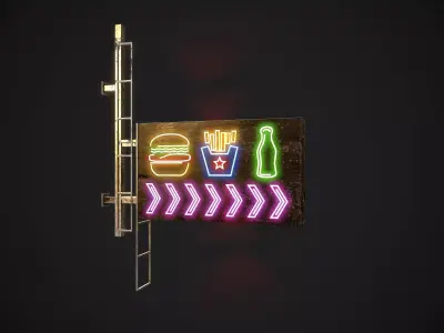 FastFood Neon signs Cyberpunk  Optimized FOr games  Low-poly 3D model