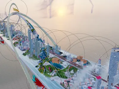 City on a Bridge Low-poly 3D model
