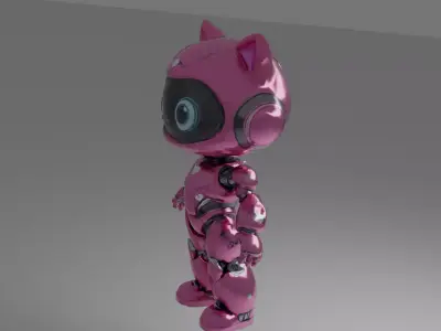 Low-Poly  Pink Robot Cat Girl 13k Faces Low-poly 3D model