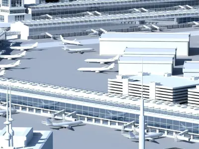 3D Airport with buildings and runway 3D model