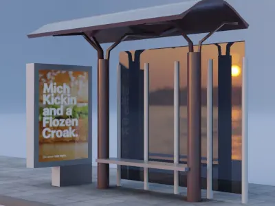 Brasilia Bus Stop Shelter HQ Game Ready Low Poly Low-poly 3D model