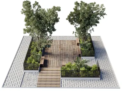 Urban Environment - Urban Furniture Bench with Plants Set 56 3D model