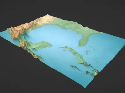 Gulf Of Mexico Map Topography Low-poly 3D model