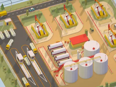 Isometric Oil Field Extracting Crude Big Base Low-poly 3D model