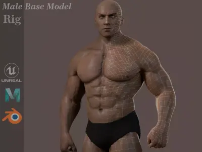 Male Base Muscle Rig Low-poly 3D model