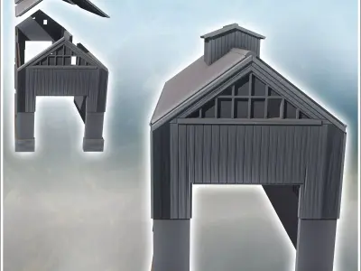 Large hangar with wide windows two-part roof and large access 24 3D print model