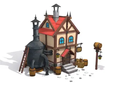 cartoon house Low-poly 3D model 16