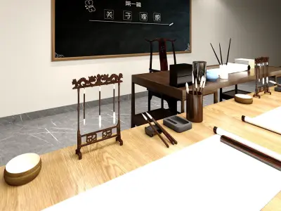 Detailed Japanese High School Classroom Interior Low-poly 3D model