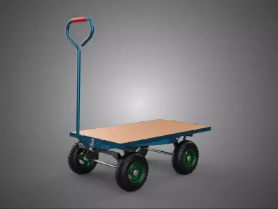 FLATBED PLATFORM HEAVY DUTY TROLLEY UTILITY CART WAGON TRUCK 4W 3D model