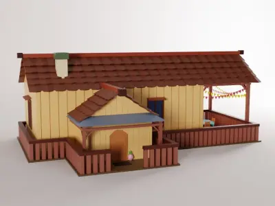 Classic wooden house Low-poly 3D model