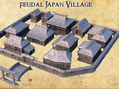 Feudal Japanese Village Tabletop Terrain 28 MM 3D print model