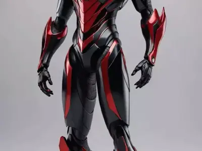 Red Black Armor Suit 3D Model  Glowing Eyes Sci-Fi Design Low-poly 3D model