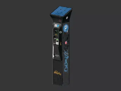 Parking meter with solar panel and display Low-poly 3D model