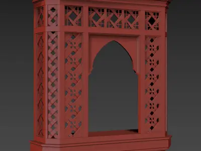 Mashrabiya 6 ornately carved wooden shelf 3D model