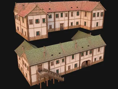 Medieval Town Buildings Set Low-poly 3D model