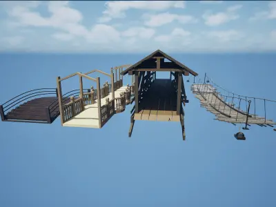 Stylish Wood Bridge Pack Game Ready and Optimized 4 Unique Types Low-poly 3D model