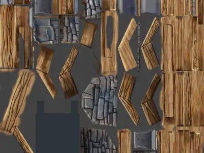 handpainted wall Low-poly 3D model