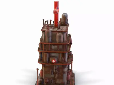 Post Apocalyptic hospital building Low-poly 3D model