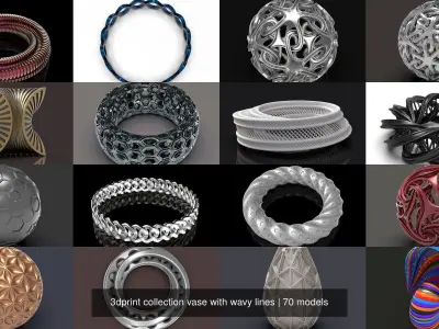 3dprint collection vase with wavy lines 3D Model Pack