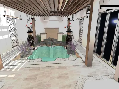 Villa interior of house with pool 3D model