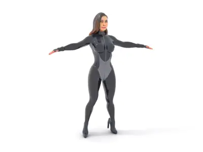 Futuristic Spy Rigged and Animated Character Model in Black Suit Low-poly 3D model