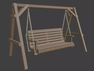 Wooden Porch Swing with Rope 3D model