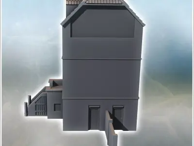 Sword Beach-style house with windowed roof and grand stone acces 3D print model