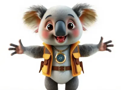 Explorer Koala Character Rigged and Animated Low-poly 3D model