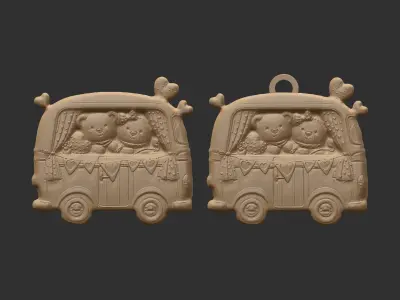 teddys with van keychain 3D print model