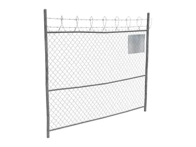 Damaged Metal Fence With Danger Sign Low-poly 3D model