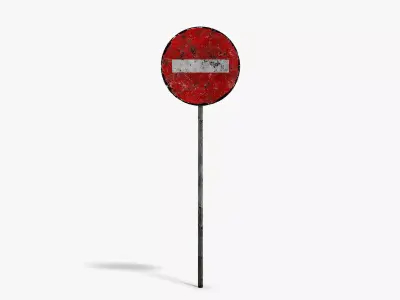 Damaged No Entry Sign Low-poly 3D model