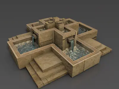 Low poly Fountain with stairs Low-poly 3D model