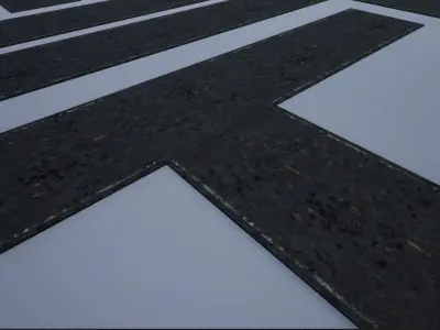 Modular Destroyed-Fine American Striped Roads 2K Low-poly 3D model
