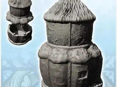Round two-storey dwelling with wooden logs and straw roof 15 - M 3D print model