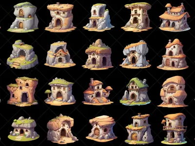 135 Transparent Fantasy Cave Style Hut House Home Game Asset Texture
