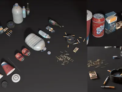 Trash Set PBR Game Ready box Low-poly 3D model