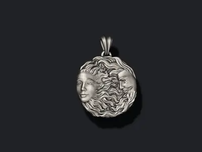 Sun and moon pendant 3D print model