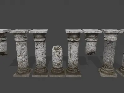 pillar set of four columns Low-poly 3D model
