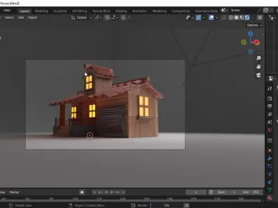 Wooden Made 3D House  in Blender Low-poly 3D model