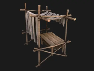 Market Stall White Tent  Low-poly 3D model