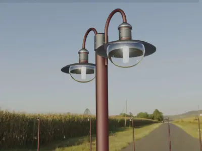 Street Light -7- Red Version -2 Lamps- Low-poly 3D model