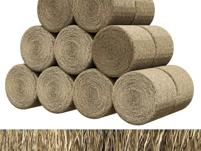 Realistic Roll bale of straw Low-poly 3D model